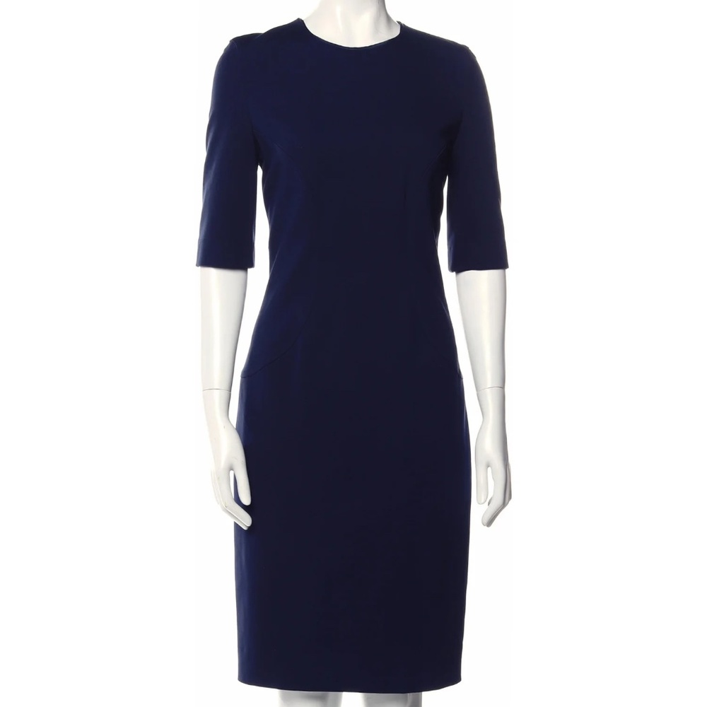 Akris Punto 3/4 Sleeve Navy Blue Crew Neck Sheath Dress- 12